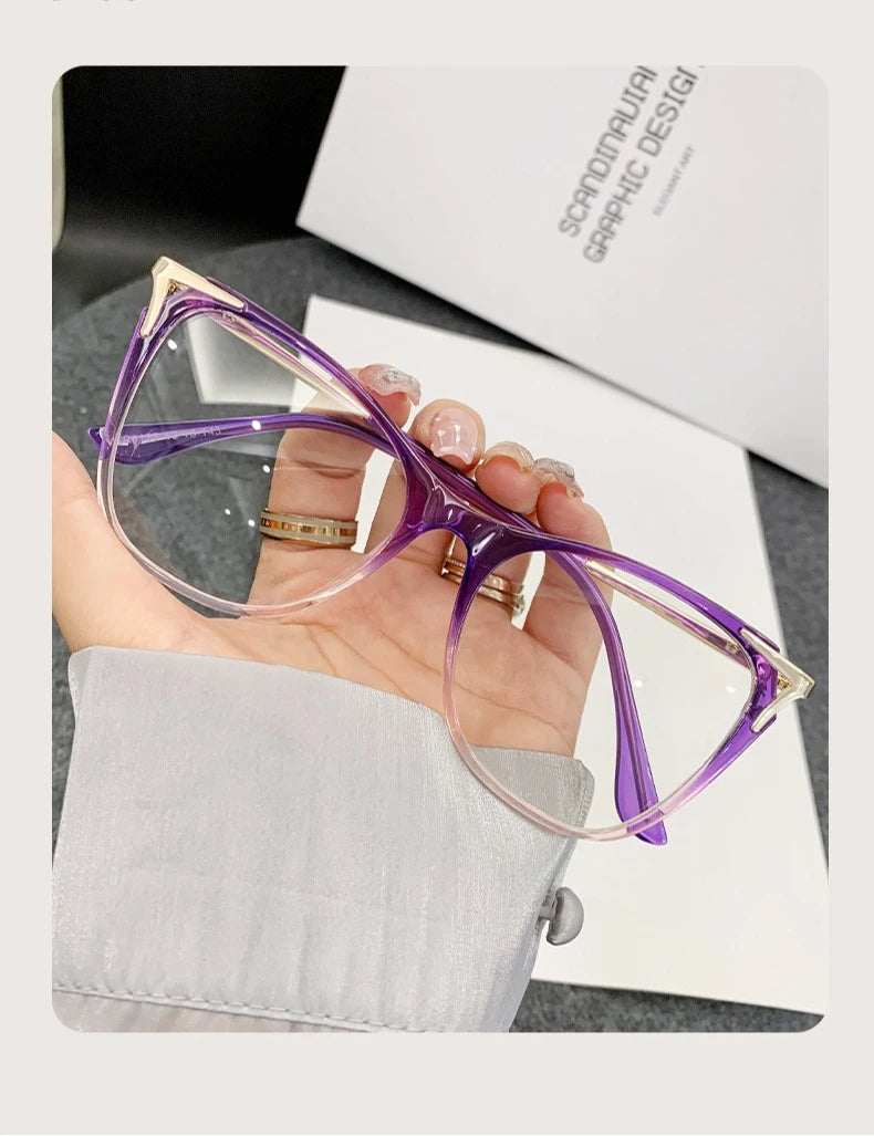 Retro Katzenaugen Anti-Blaulicht Brille für Damen, große Brillengestelle, Flachlichtbrillen, Outdoor Reise Deko Brillen