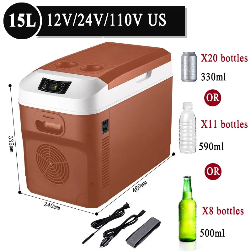 15L/20L Mini-Kühlschrank 12/24V 100-240V Getränkekühler Heizung Warmhaltefunktion Frischhaltebox für Auto Zuhause Picknick Camping 0~65 Grad