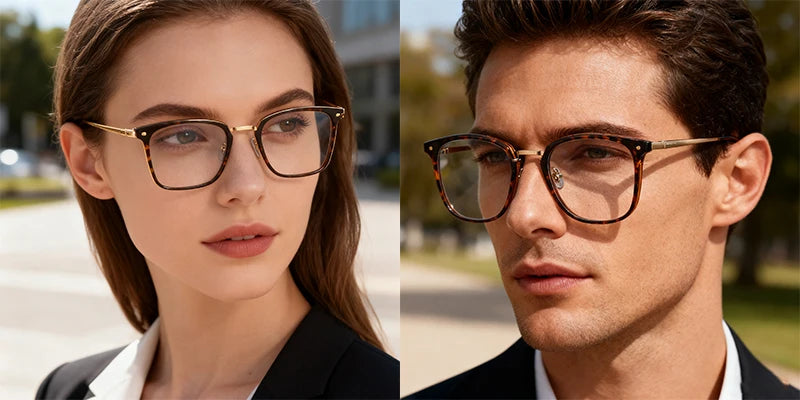 JMISUS Fashion Square Progressive Gleitsichtbrille Herren Damen Photochrome Optische Brille Mehrstärken-Gläser zum Lesen und für den Computer
