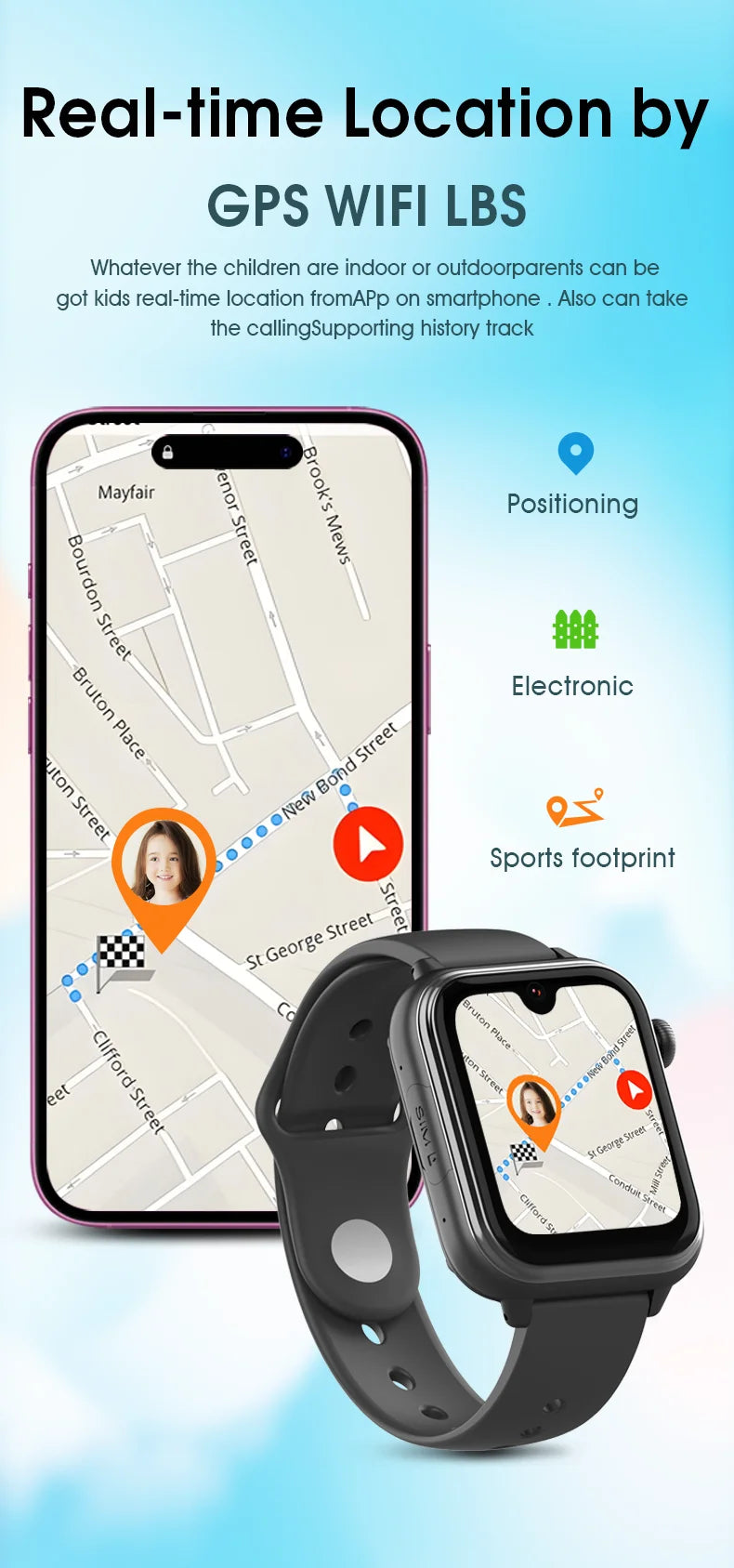 Montre intelligente GPS Wonlex KT37 pour enfants avec assistant vocal IA, application de surveillance, suivi de localisation WiFi, appel vidéo 4G