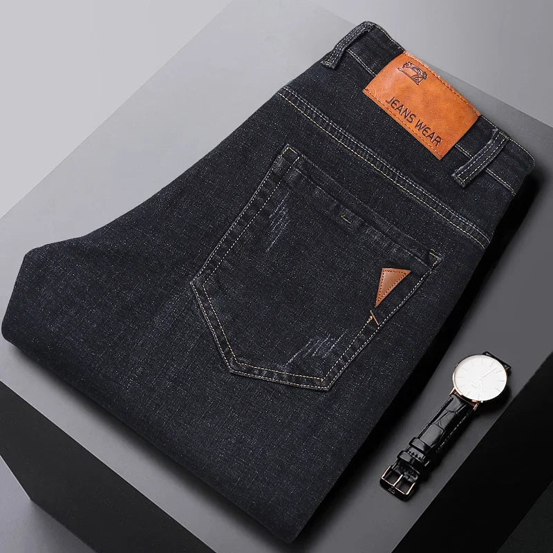 Nouveau Jean Slim extensible classique décontracté pour Homme 2024, Pantalon en Jean de Marque pour Homme, Noir Bleu