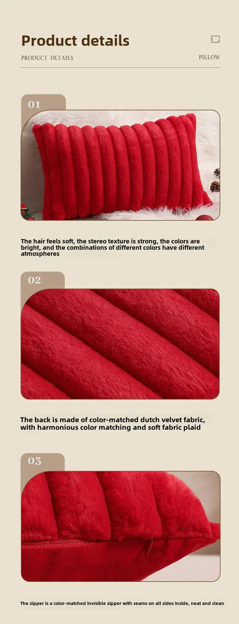Housse de coussin en fausse fourrure de lapin, housse de coussin moelleuse et douce à rayures, oreillers décoratifs, décoration de luxe pour canapé