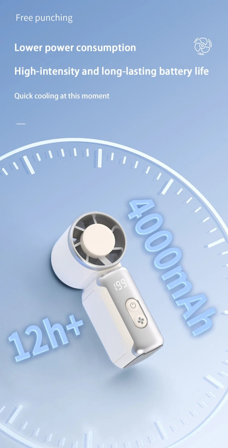 BAOTAI Portable Mini Handheld Turbo Fan LED Display Mini High Speed Handheld Fan, Outdoor Cooling,Desk Fan, Rechargeable Fan