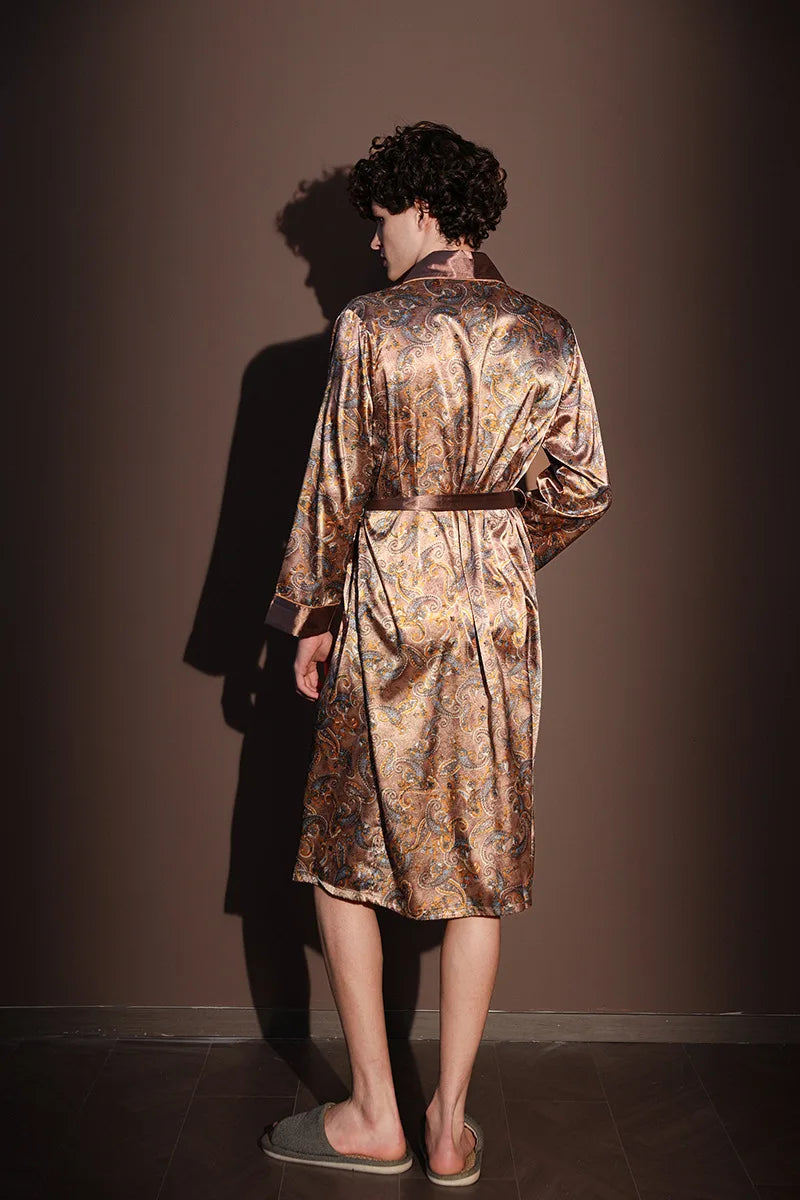 Peignoir d'été fin pour hommes, Robe de nuit de haute qualité, Peignoir une pièce, Vêtements d'intérieur masculins, Pyjama en soie glacée imprimé de grande taille pour homme, printemps