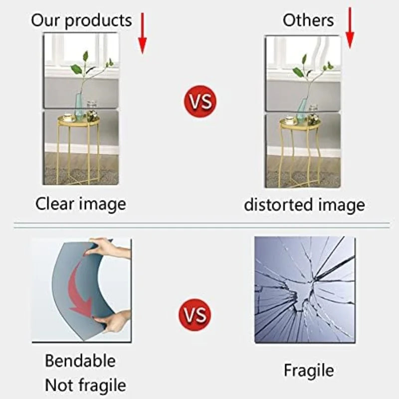 4/8pcs Self  Acrylic Mirror Tiles DIY Flexible Non Glass Safety Mirror Sheets Wall Stickers Shatterproof,Home Decor