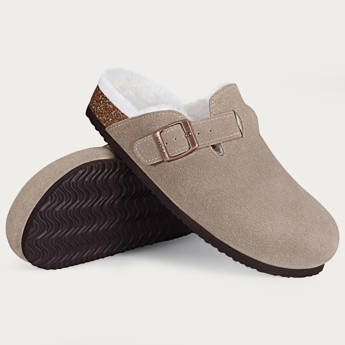 KIDMI Wildleder-Clogs für Damen Herren Pantoletten Korkfußbett Sandalen mit Fußgewölbestütze Modische rutschfeste Outdoor-Strandschuhe Hausschuhe