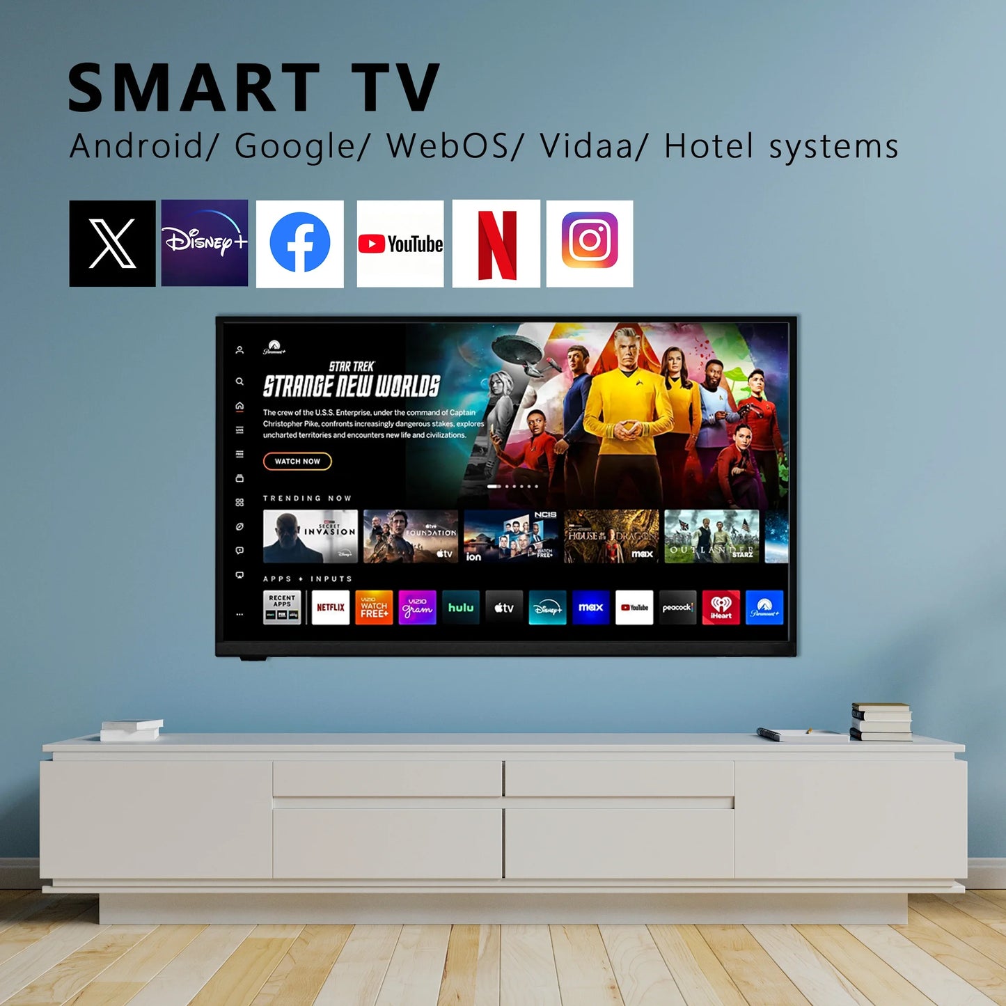 65 Zoll MiniLED OLED QLED 4K HD Fernseher 32 43 50 65 75 85 100 Zoll 4K Smart TV für Hotels und tragbaren Einsatz