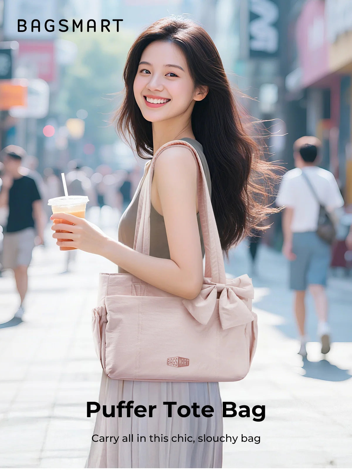 BAGSMART Sac fourre-tout trois tailles avec plusieurs poches, sac à main gonflé, sac à bandoulière décontracté, sac fourre-tout grande capacité