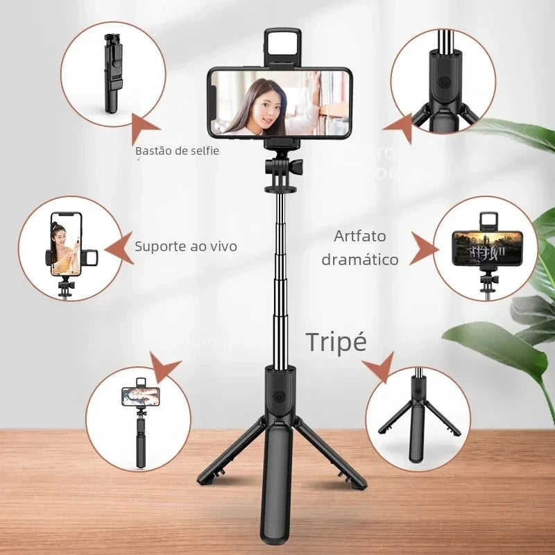 MEUYAG Tragbares, faltbares Selfie-Stick-Stativ mit Aufhelllicht und kabelloser Bluetooth-Fernbedienung für Telefone