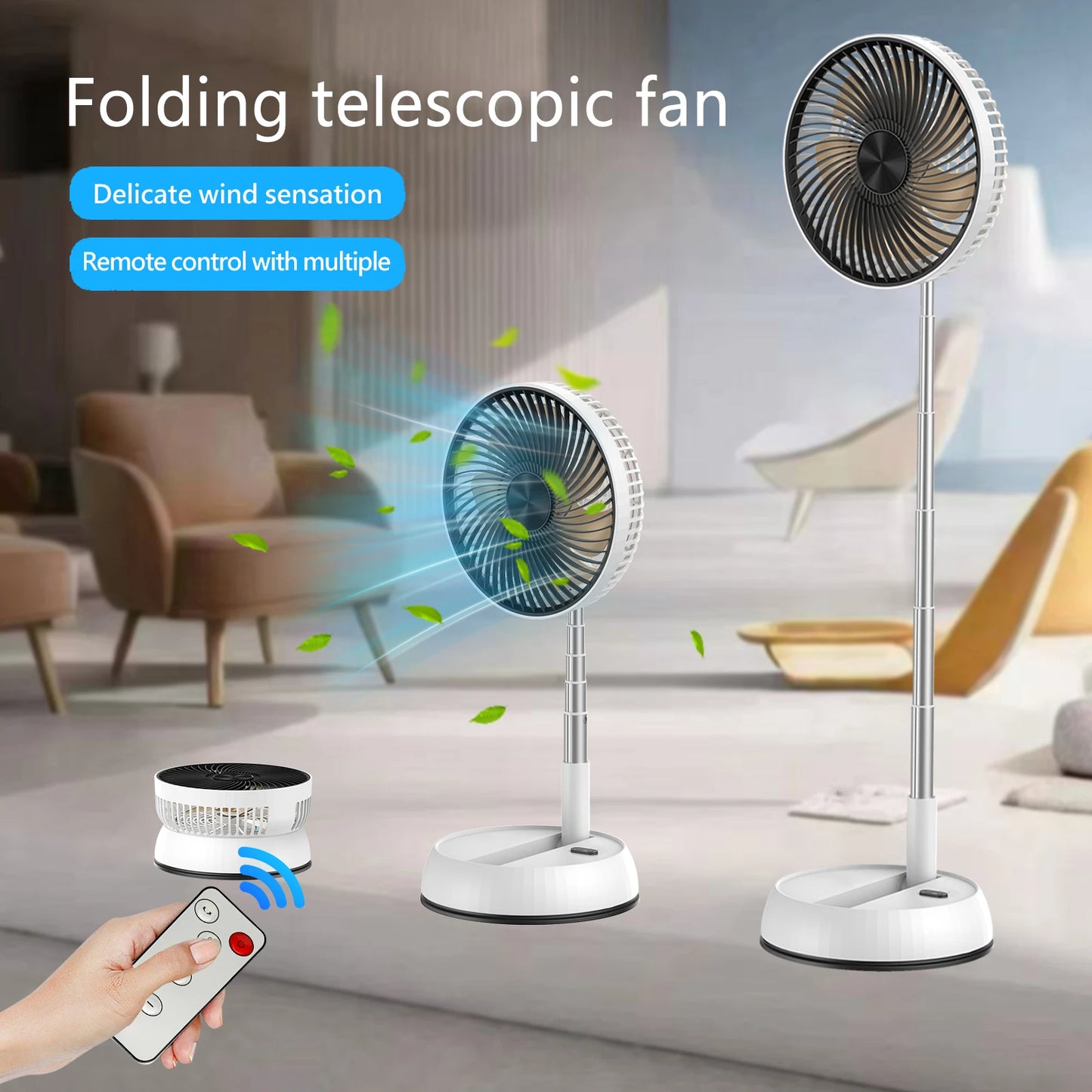 Tragbarer oszillierender Standventilator mit Fernbedienung, faltbarer Tischventilator, akkubetriebener Standventilator für Camping