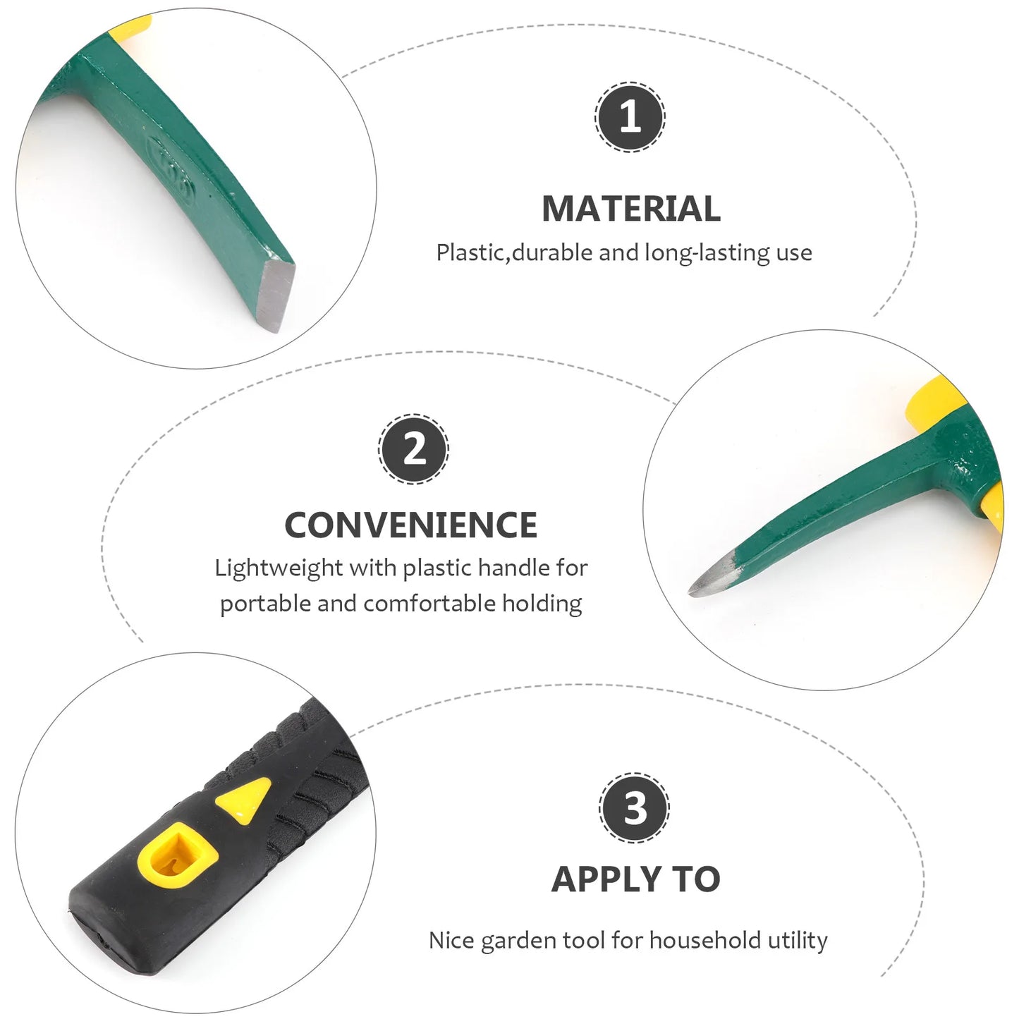 Yellow Fiberglass Garden Pickaxe Hoe with Durable Lightweight Plastic Handle Portable Household Yard Planting Tool