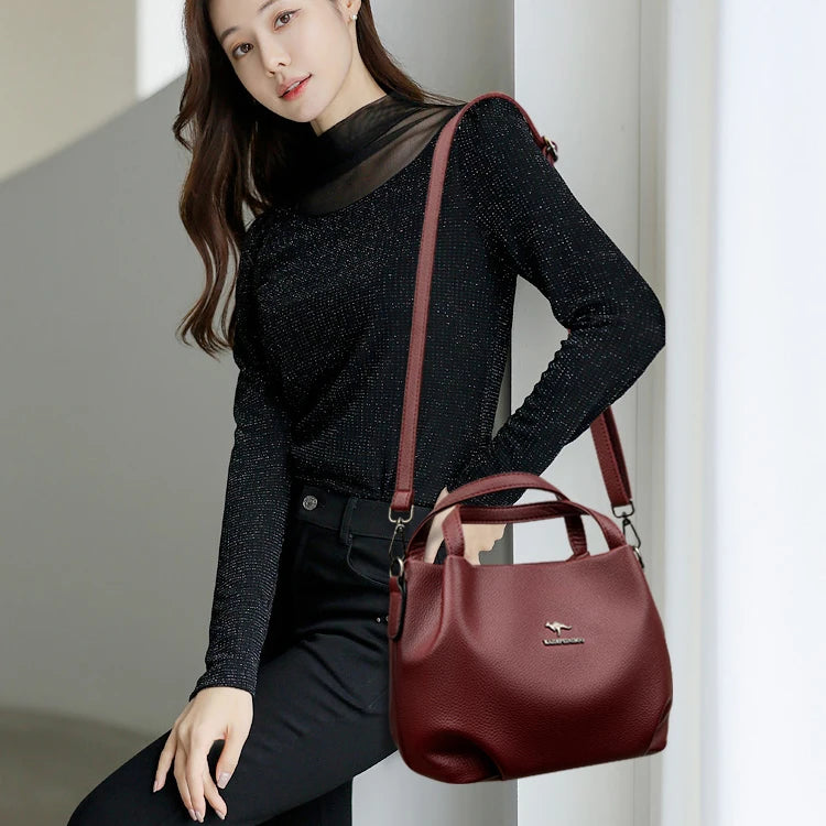Damen Handtaschen aus weichem Leder Luxus Designer Handtasche Einfarbig Damen Schulter Umhängetasche und Geldbörse Pendler-Tasche