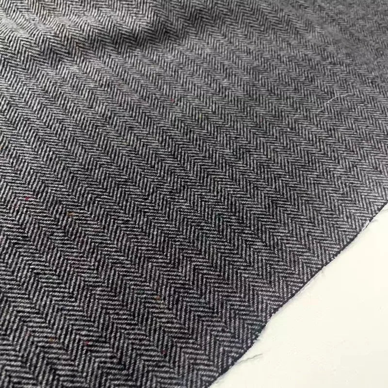 Silber Schwarz Fischgrät-Wollstoff Britischer Stil Herbst Winter Tweed Mäntel Hosen Schneidern Nähen DIY Material Großhandel