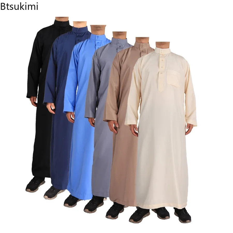 Muslim Fashion Abayas for Men Solid Crew Neck Jubba Thobe Loose Casual Robe Saudi Arabic Kaftan Pakistan Caftan Islamic Clothing