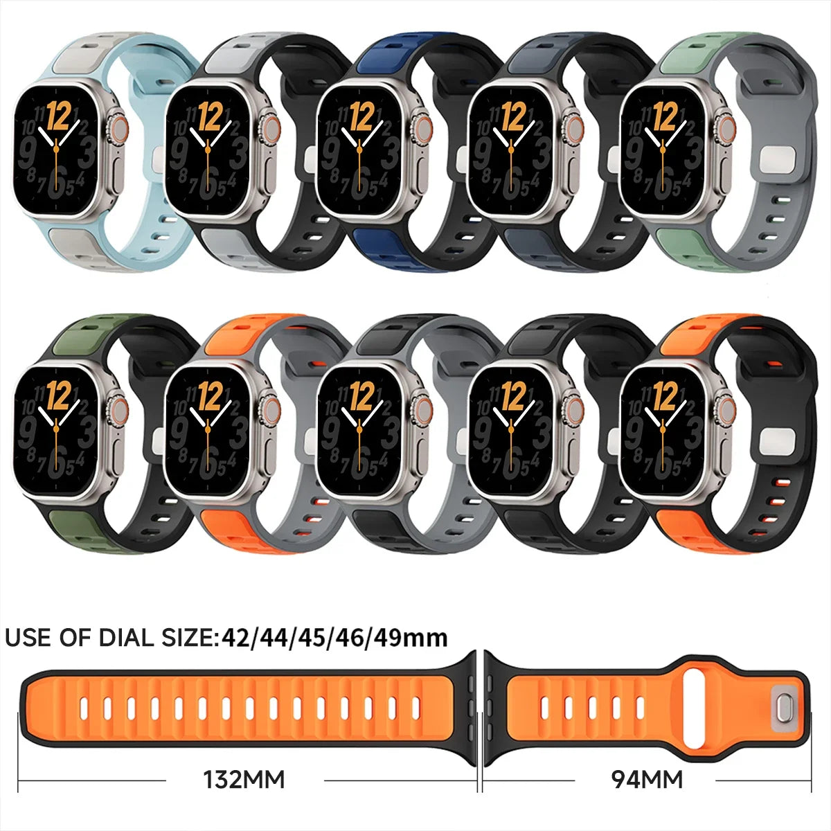 Für iWatch Series 11 10 9 8 7 6 5 4 SE3 Ultra 1 2 Silikonarmband Sportarmband für Apple Watch 49mm 46mm 45mm 44mm 42mm 41mm 40mm