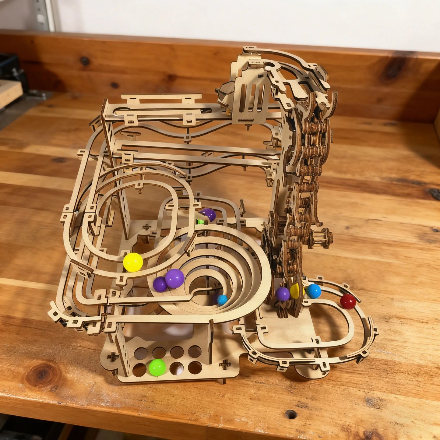 DIY Mechanical Ball Track Model Kit 3D Puzzle Construction Fun Set Wooden Building Blocks Christmas & Halloween Gift