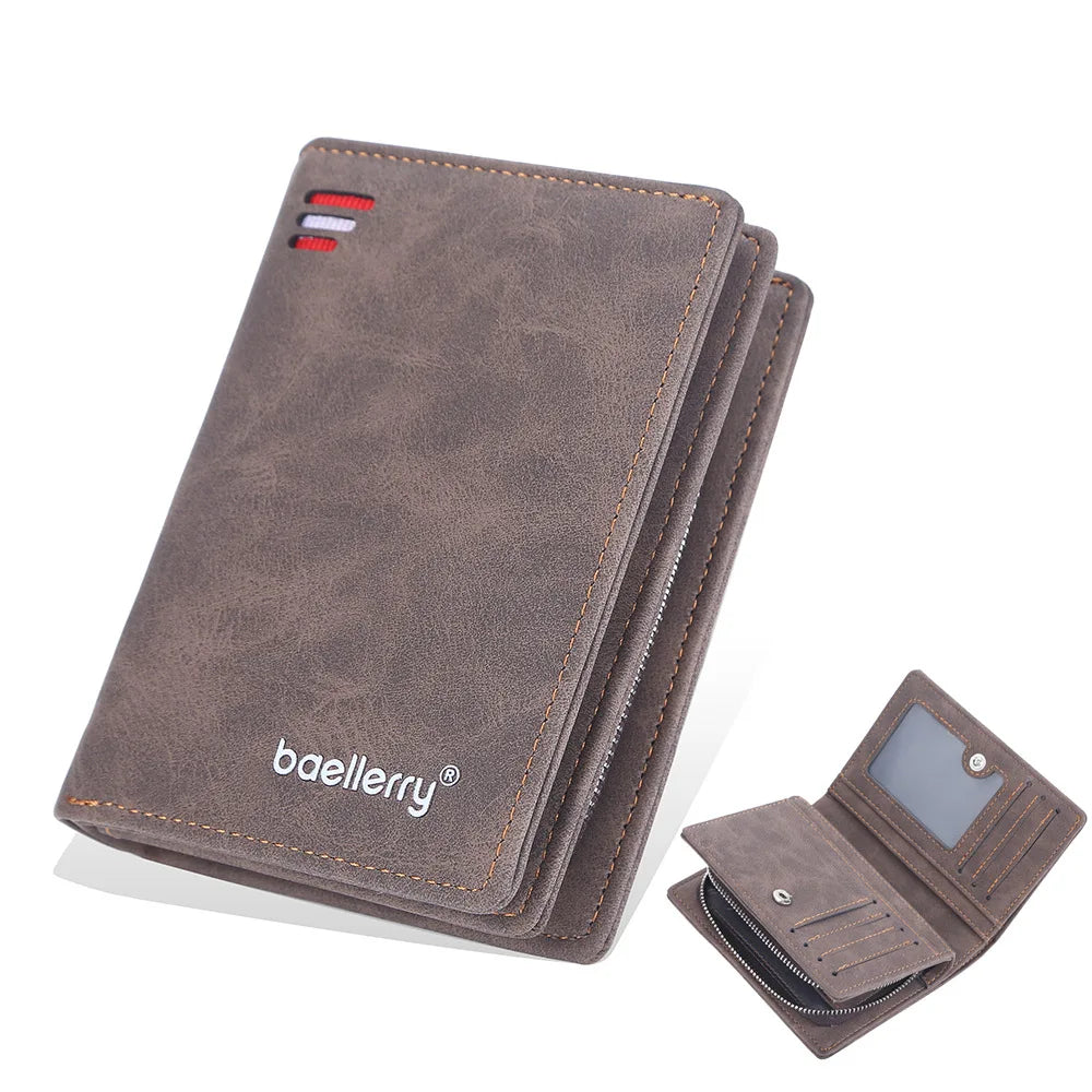 Baellerry Portefeuilles en Cuir pour Hommes Fermeture Éclair Porte-Monnaie Court Hipster Porte-Cartes de Crédit Inserts Portefeuilles Vintage