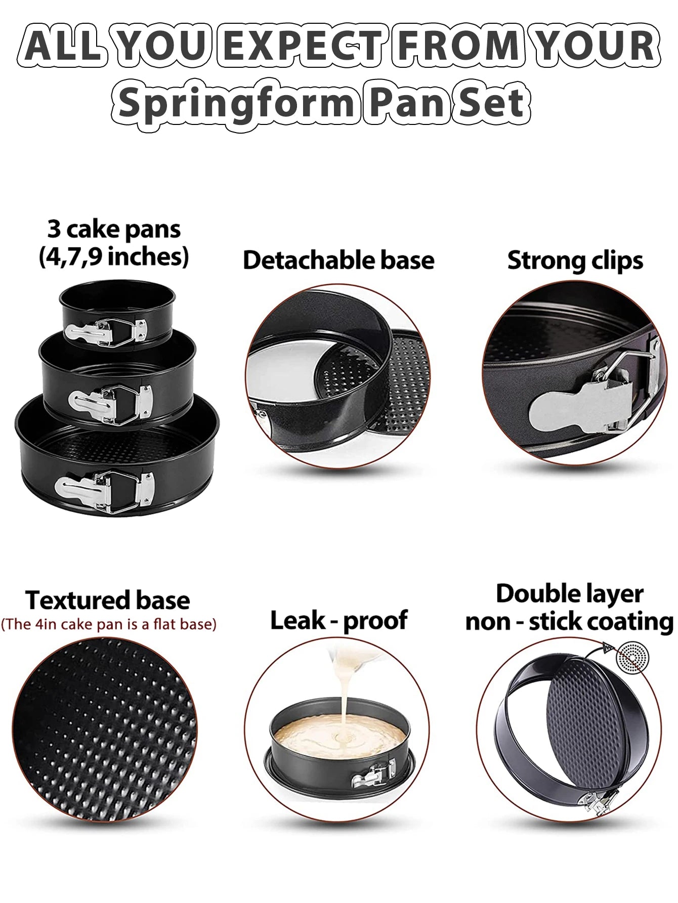 1 Stück, 3 Stück Kuchenform-Set, runde Antihaft-Backformen Springform für Kuchen, Käsekuchen, abnehmbarer Boden, auslaufsichere Backformen-Sets