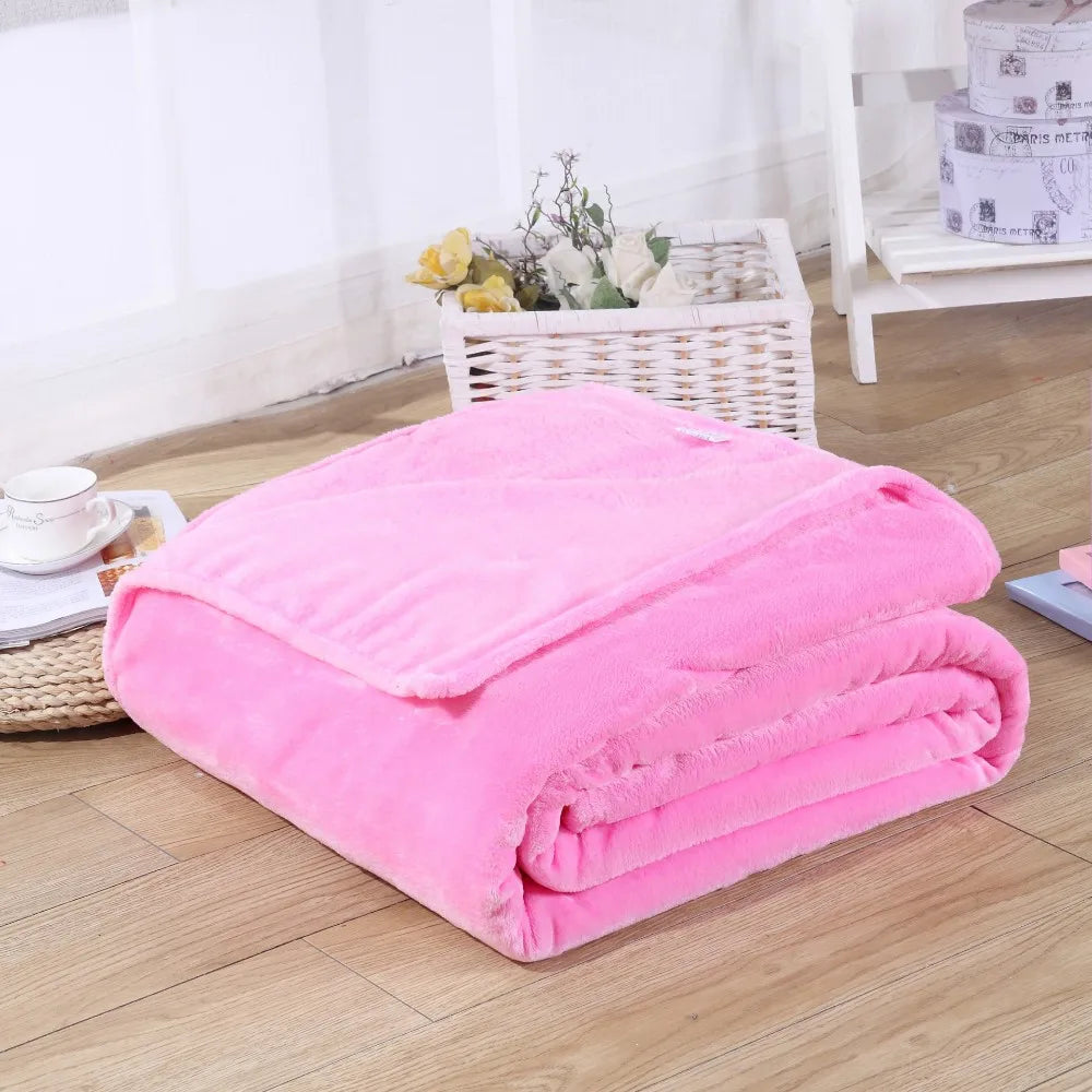 Couvertures en flanelle polaire corail 230 g/m² pour lits, couleur unie bleue rose, douce, chaude et fine, couvre-lit, housse de canapé, couverture plaid en fausse fourrure.