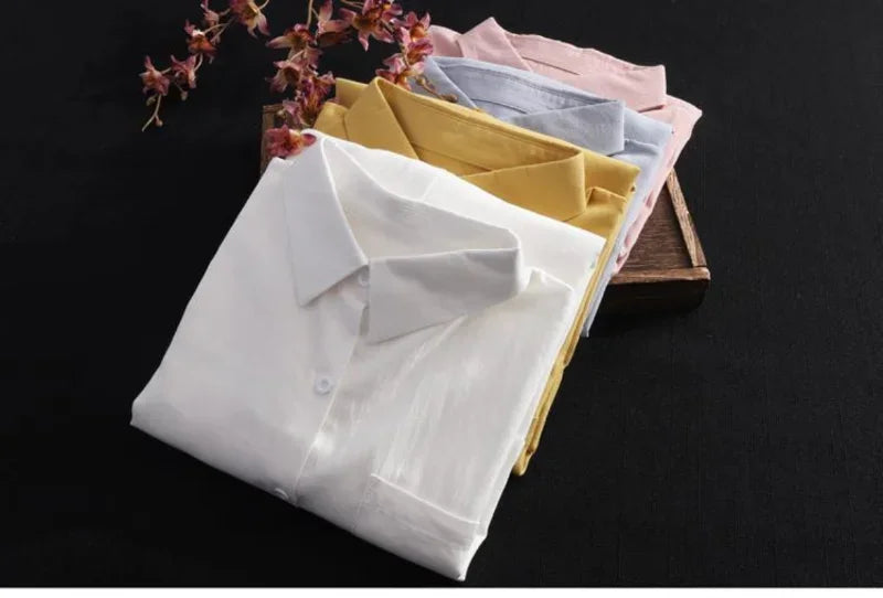 Chemisier ample grande taille respirant Chemise mi-longue coréenne décontractée Chemises d'automne Femme Chemises unies simples à manches longues