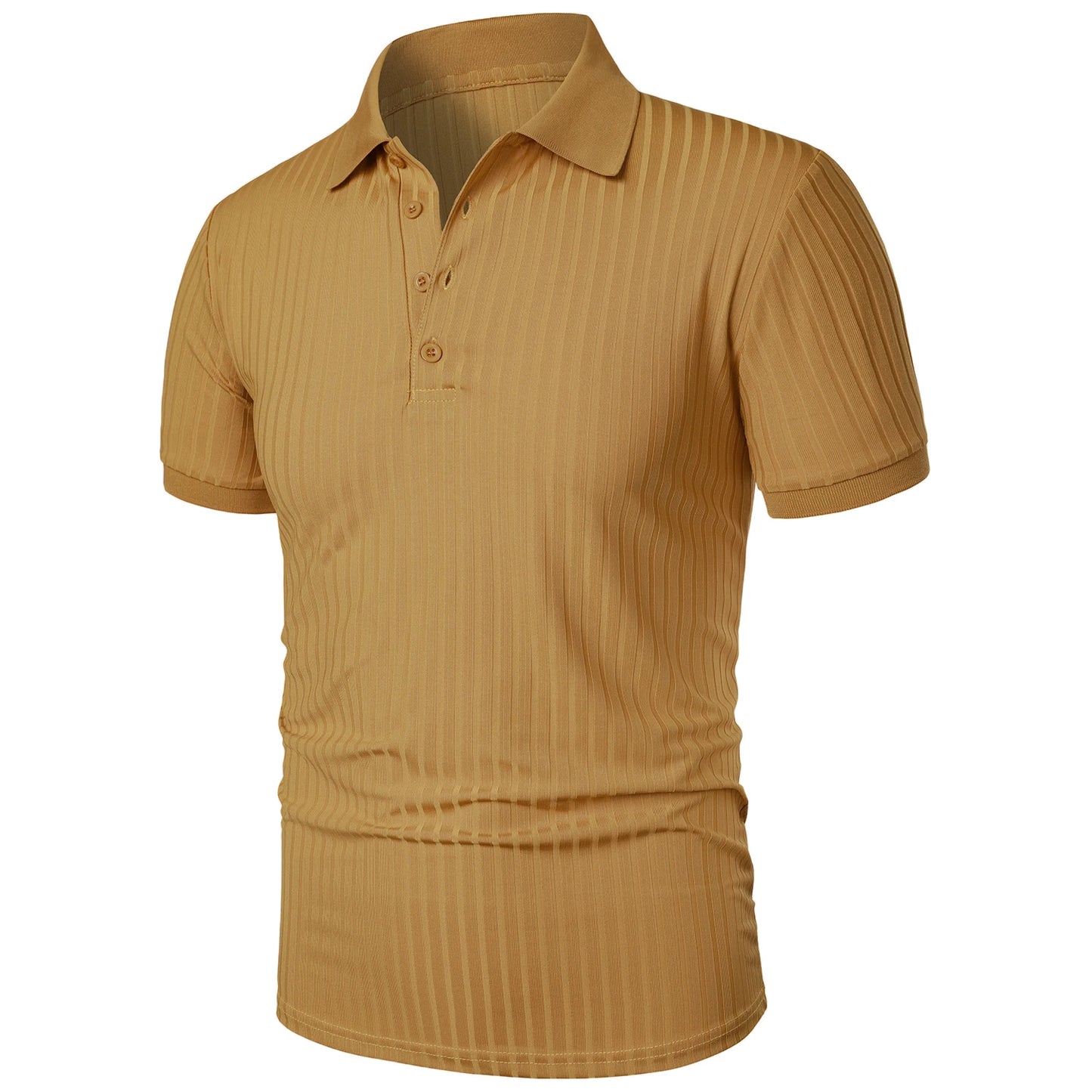 Herren Lauf-Sport-Fitnessbekleidung Sommer hochelastisches, vertikales Kurzarm-Polo-Shirt schlankes Strick-Basis-Shirt