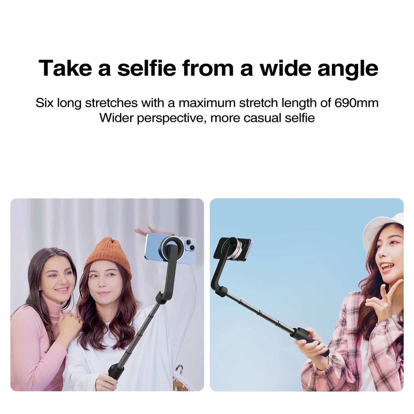 Tragbares magnetisches Selfie-Stick-Stativ für Magsafe iPhone 14 13 12 Handheld Stabilizer Stange mit Fernbedienung für Samsung