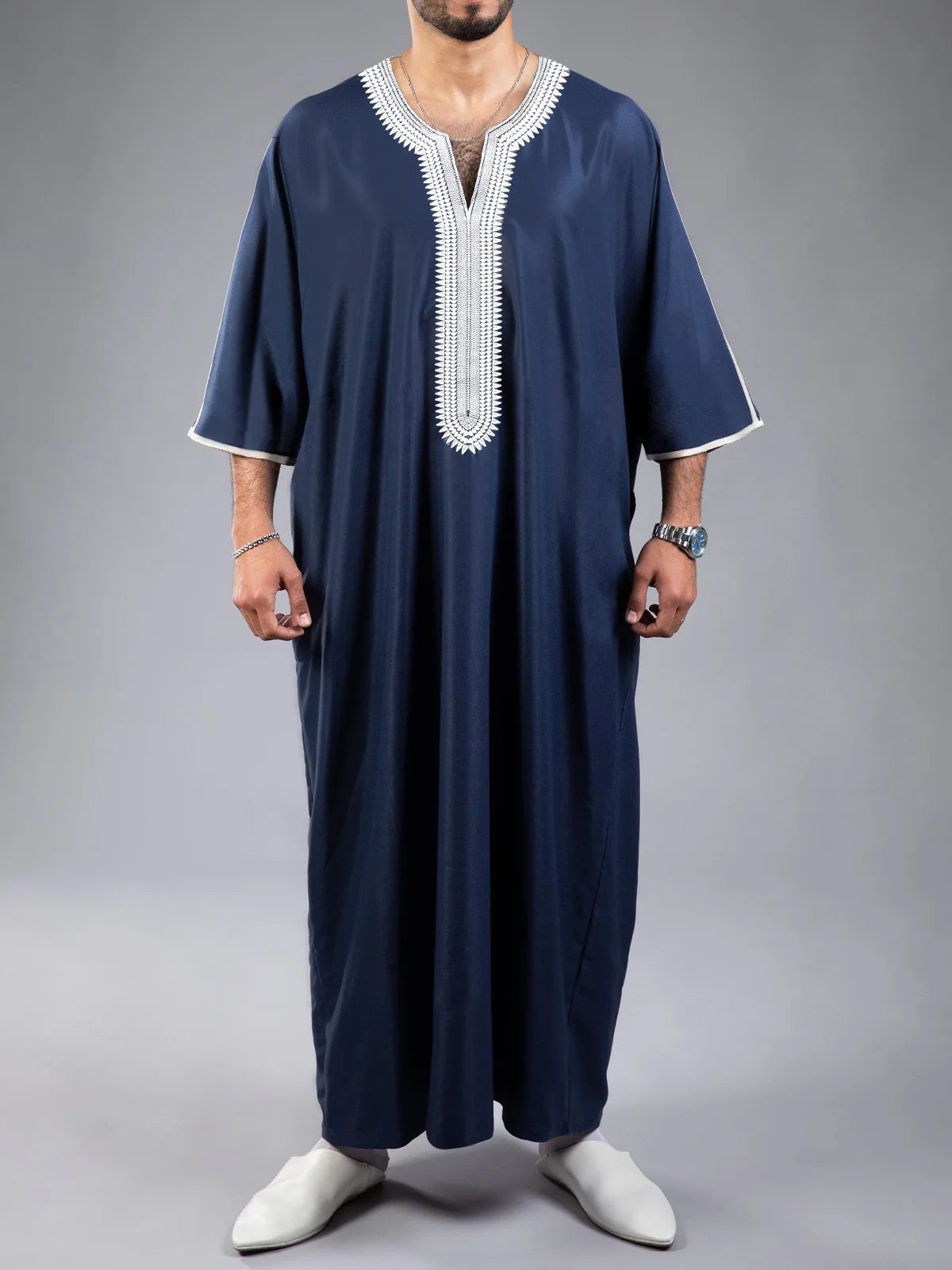 Nouvelle Abaya Musulmane Homme 2026 Robe Islamique Saoudienne Caftan Longue Robe Homme Marocain Thobe Jubba Uni Décontracté Brodé Caftan