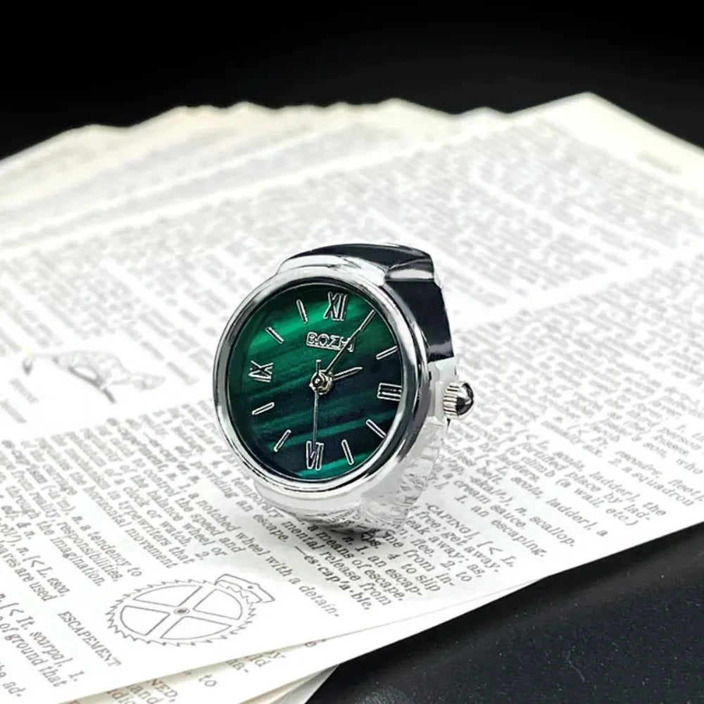 Runde Fingeruhr Edelstahl Italian Charm Link Klassische Quarzuhr Ring Trendig für Damen Herren Schmuck