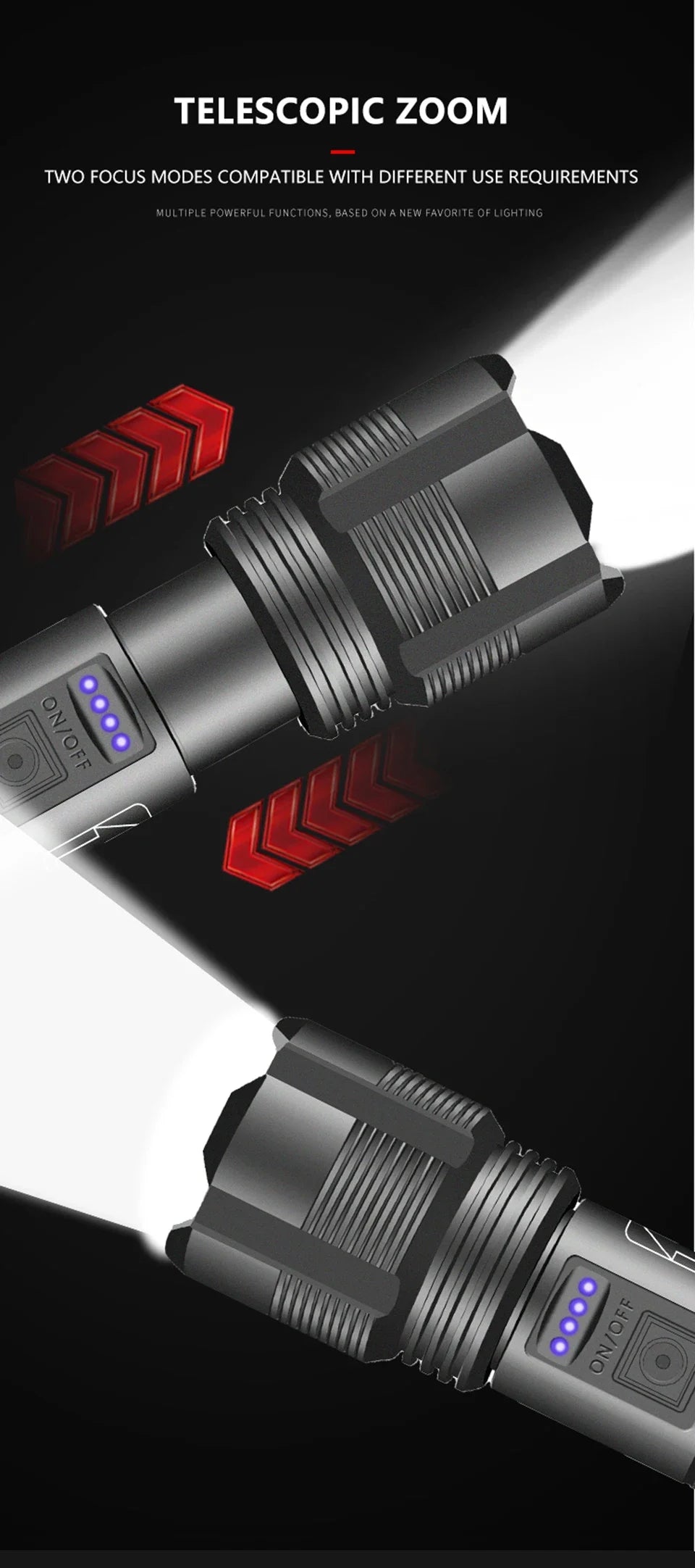 XHP70 Lampenperlen 3000 Lumen Superhelle Taschenlampe Wiederaufladbare LED-Taschenlampen Leistungsstarke Taschenlampe für Camping-Notfälle