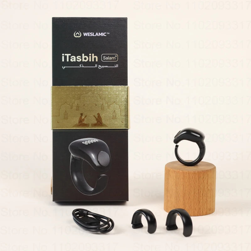 Bague de comptage Tasbeeh Zikr Weslamic – 3 tailles disponibles – Compteur numérique islamique intelligent pour la prière musulmane – Rappel de prière – Chargement magnétique