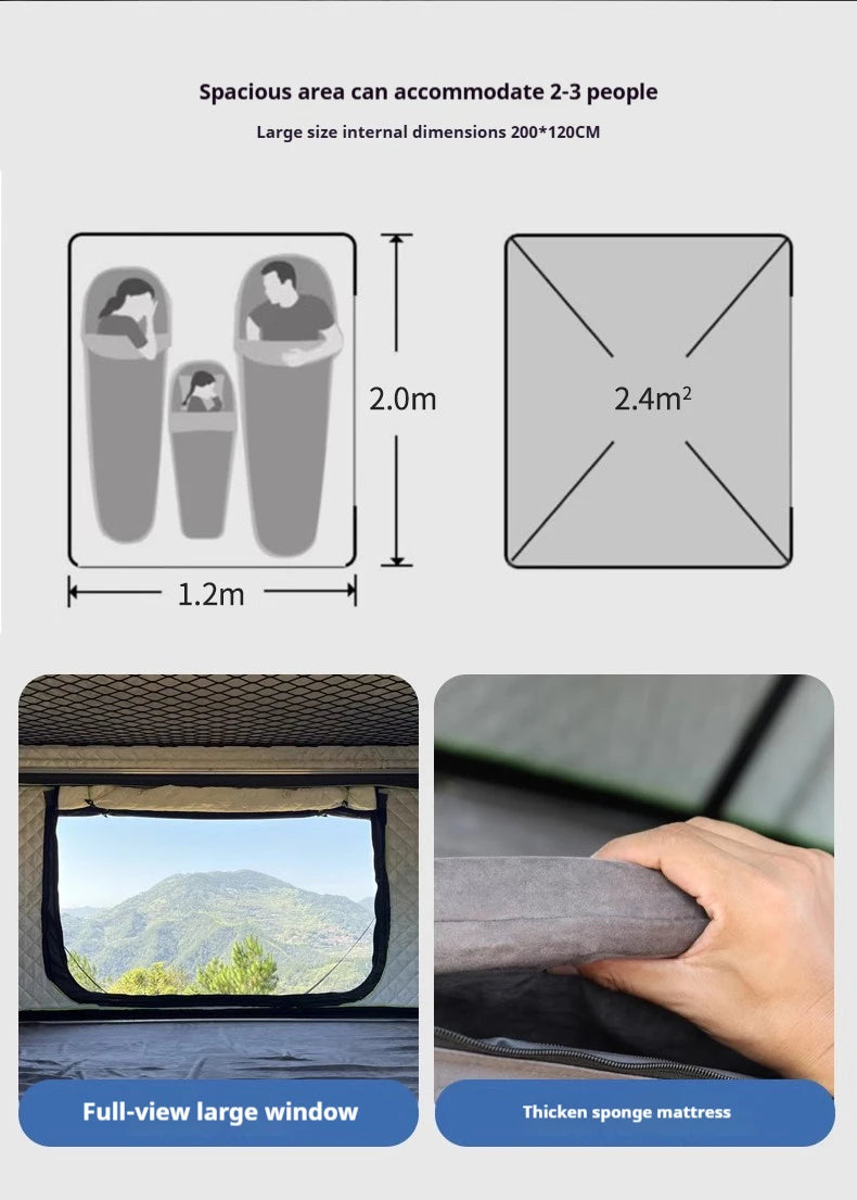 Durable Automatic Foldable Hard Top Roof Tent - For Sedan, SUV, Off-Road, Pickup & Outdoor Camping Self-Driving