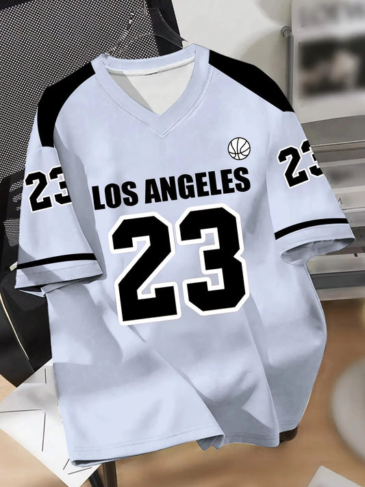 Men's Los Angeles 23 Basketball Jersey V-Neck Short-Sleeved Casual And Sports T-Shirt With Digital Print
