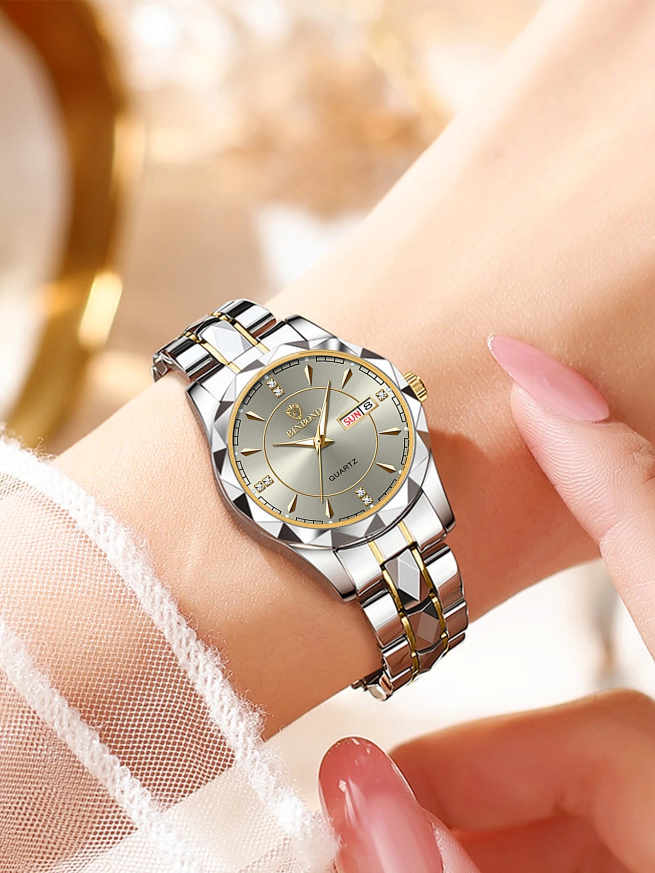 BINBONG Montres Femme Luxe Mode Dames Montre à Quartz Étanche Lumineuse Date Acier Inoxydable Montre-Bracelet Cadeau Petite Amie Amoureux