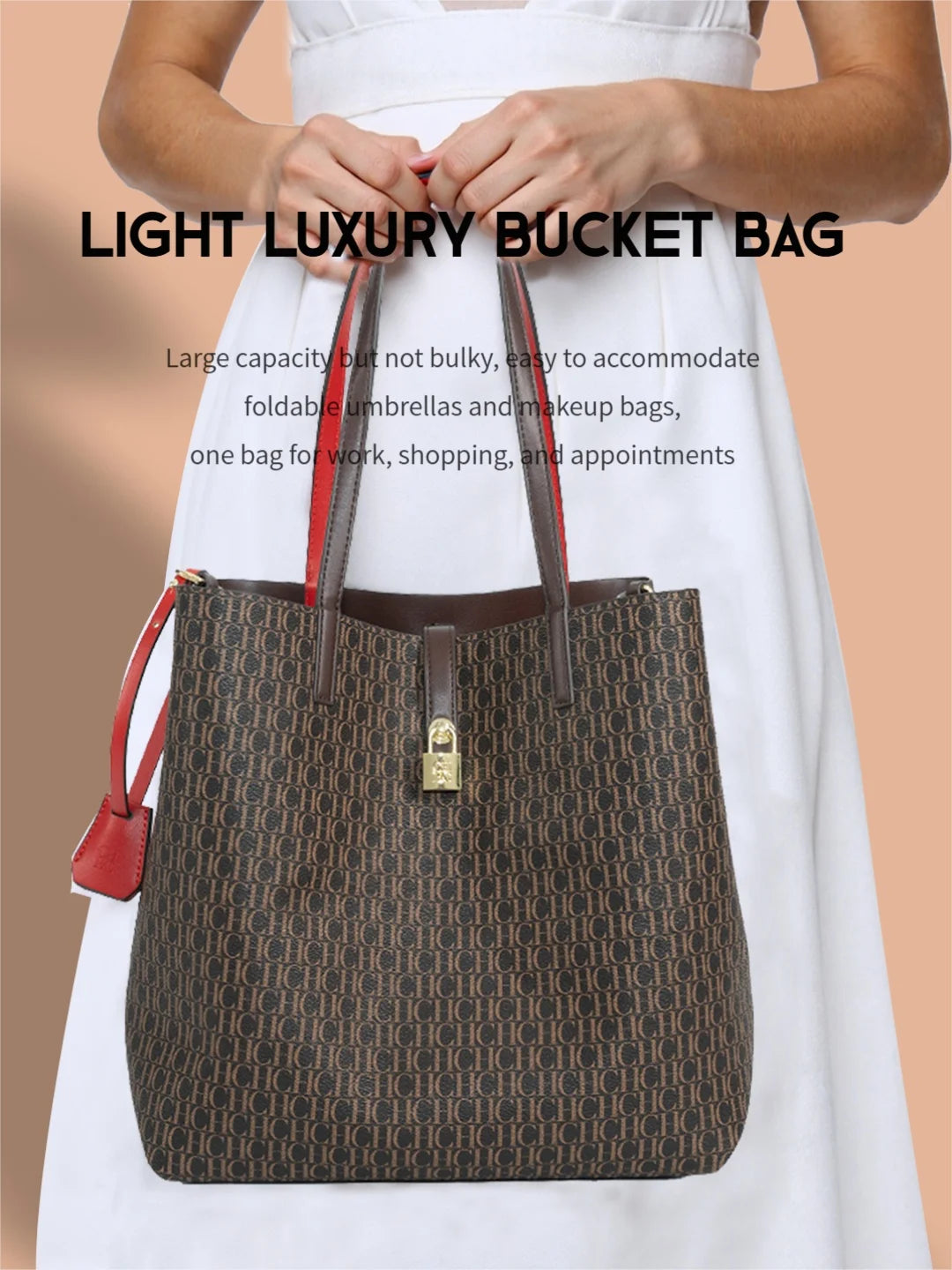 CH Premium Vielseitige Leder Umhängetasche Damen Große Kapazität Alltags Pendler Tasche Buchstabenmuster Design Damen Mode