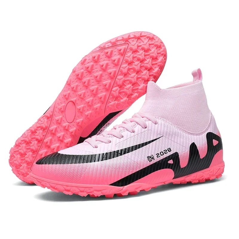 Chaussures de football roses tendance pour hommes, légères et professionnelles, chaussettes intégrées, chaussures de football pour hommes, antidérapantes, originales, baskets de football pour l'extérieur