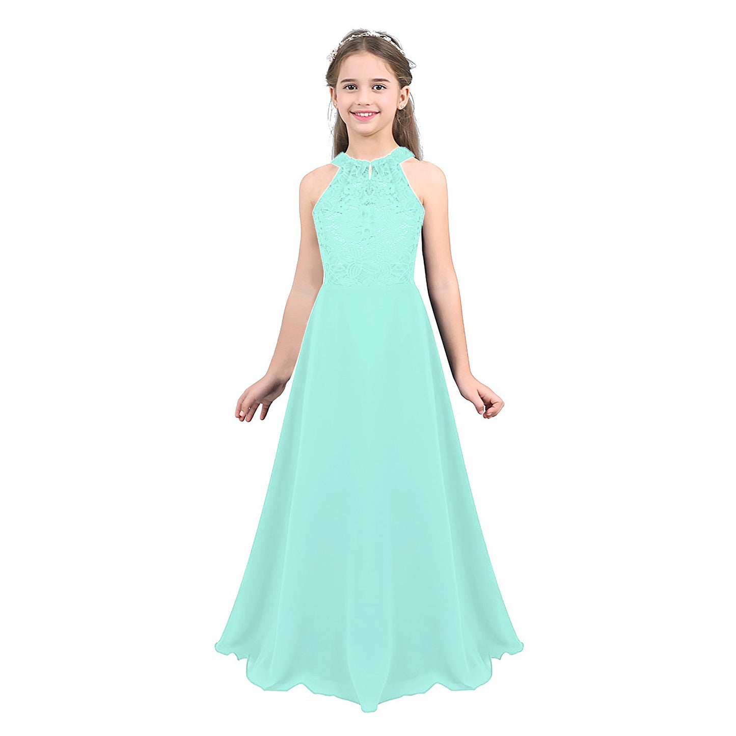Robe de demoiselle d'honneur en mousseline florale avec découpe au dos pour enfants, tenue de fête d'anniversaire ou de mariage pour filles