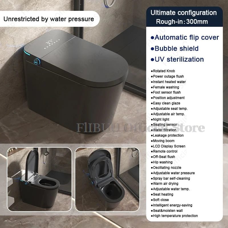 Elongated One Piece Smart Bidet Toilet Built-in Water Tank Unrestricted By Water Pressure Display Screen Warm Water Foot Sensor