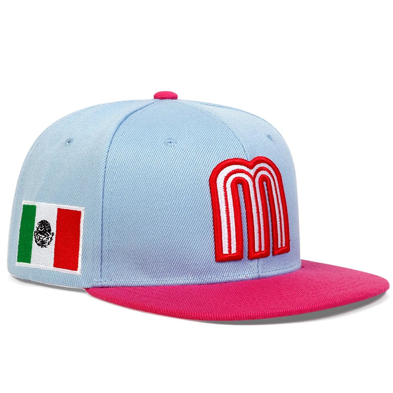 Unisex M-Buchstabe Seitliche Brasilienflaggenstickerei Hip-Hop-Mützen Frühling Herbst Outdoor Verstellbare Freizeit-Baseballkappen Sonnencremehut