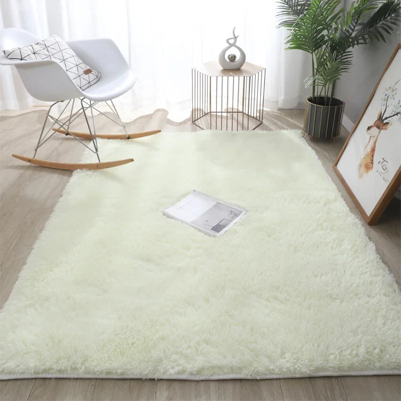 VIKAMA Simple Modern Silk Hair Tie-Dye Carpet Plush Soft Living Room Bedroom Bed Blanket Children's Room Non-Slip Floor Mat