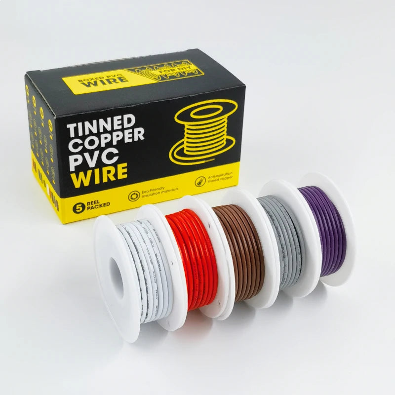 5 Couleurs Câble Électronique DIY en Cuivre Étamé PVC, 5-20 Mètres Par Axe, Câble Multibrins 16/18/20/22/24/26/28/30AWG