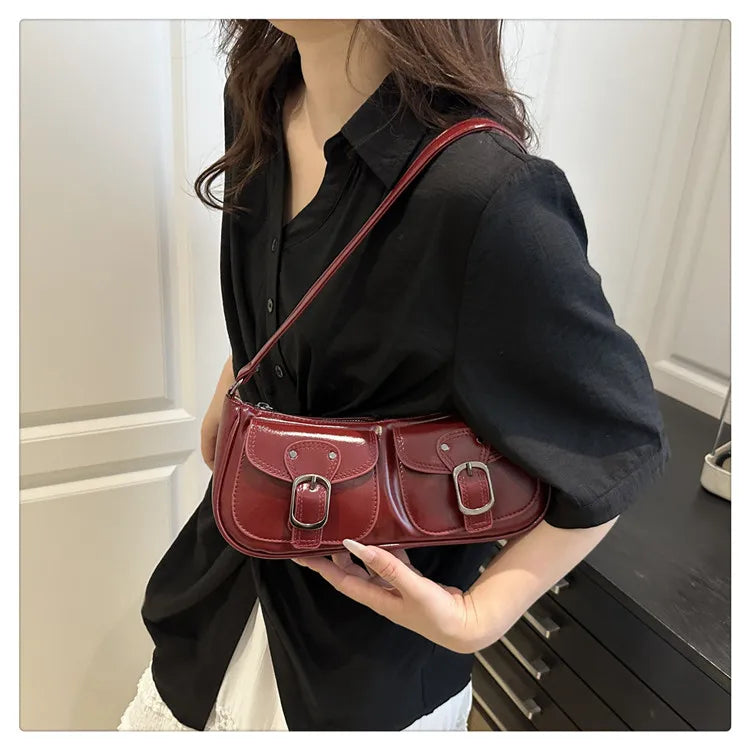 Fashion PU-Leder Damen Umhängetasche Kleine Doppel-Taschen Design Damen Achseltaschen Y2k Vintage Weibliche Handtaschen Clutch Geldbörse