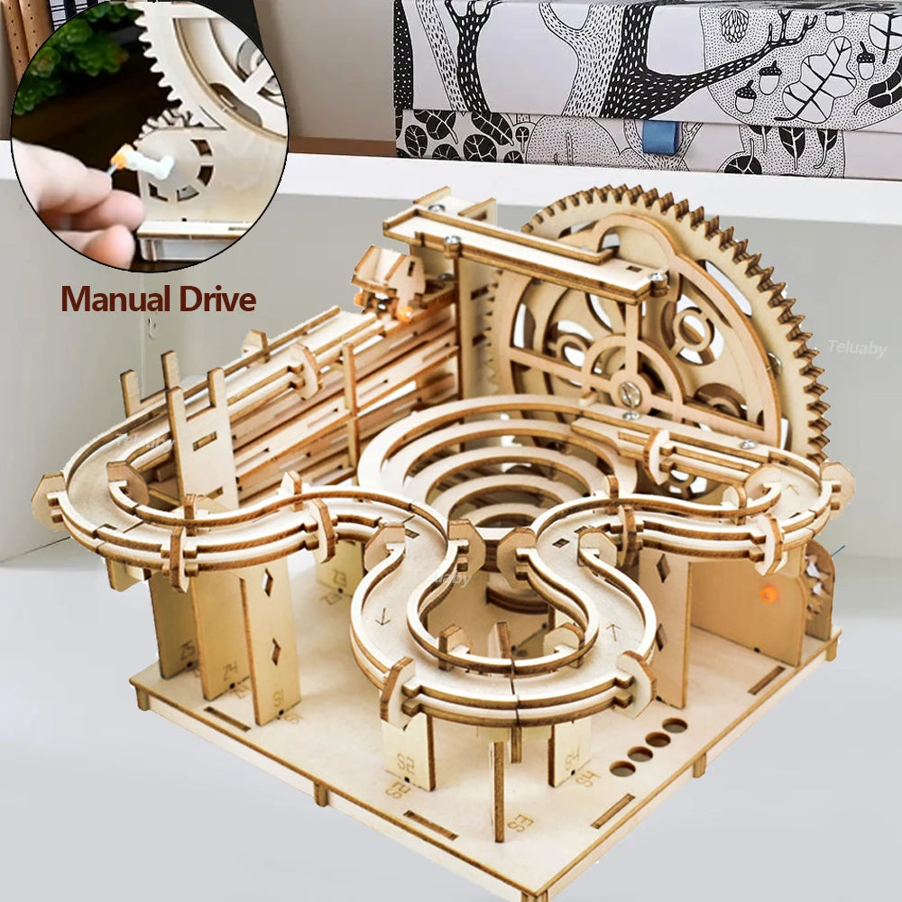 Maquette mécanique 3D en bois à monter soi-même – Kits de construction – Jeu de labyrinthe à billes avec 4 billes – Cadeau pour adultes et enfants