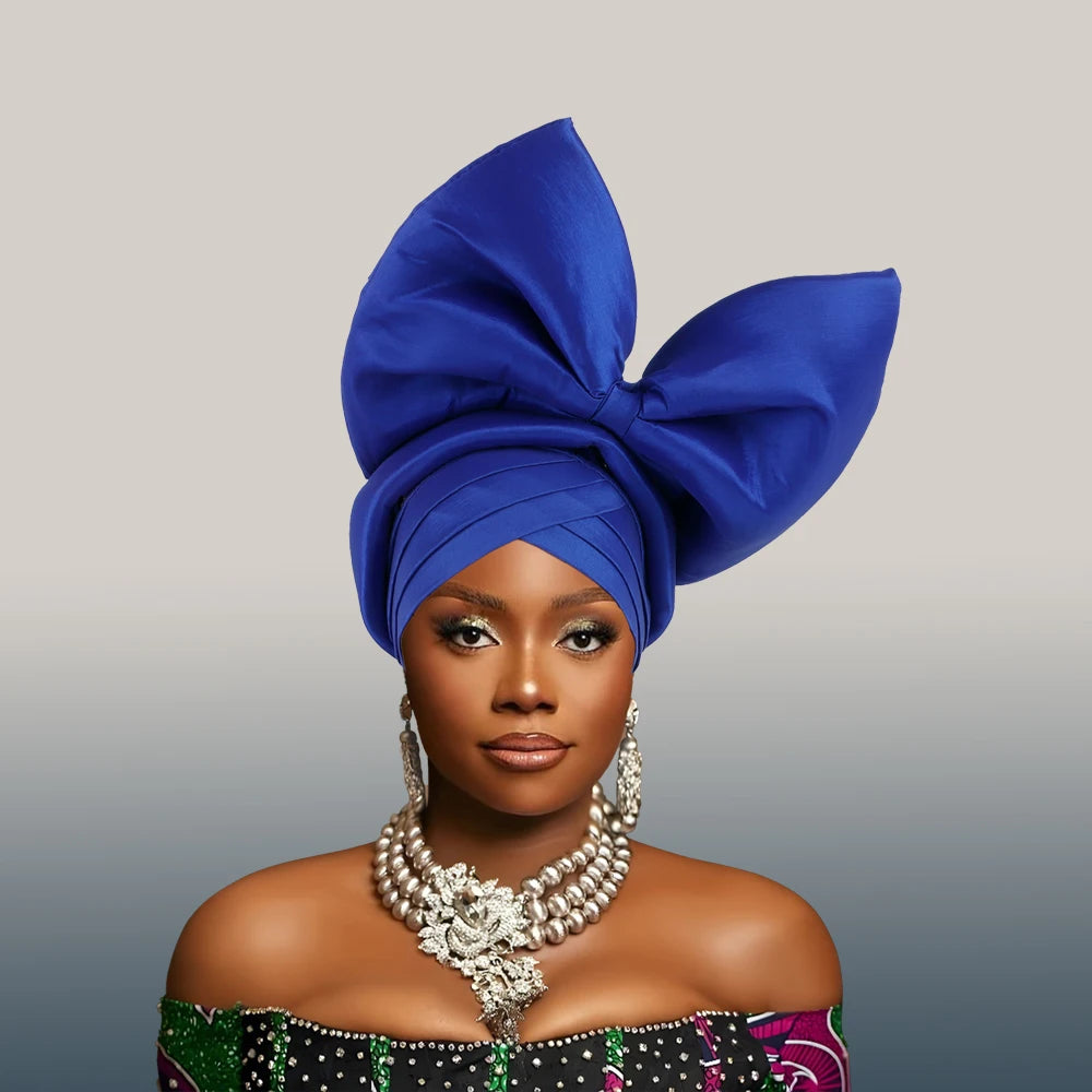 Casquette Turban Grand Nœud Exagéré Turban Femme Africaine Attache-Tête Auto Gele Nigeria Geles Femme Foulards Coiffe