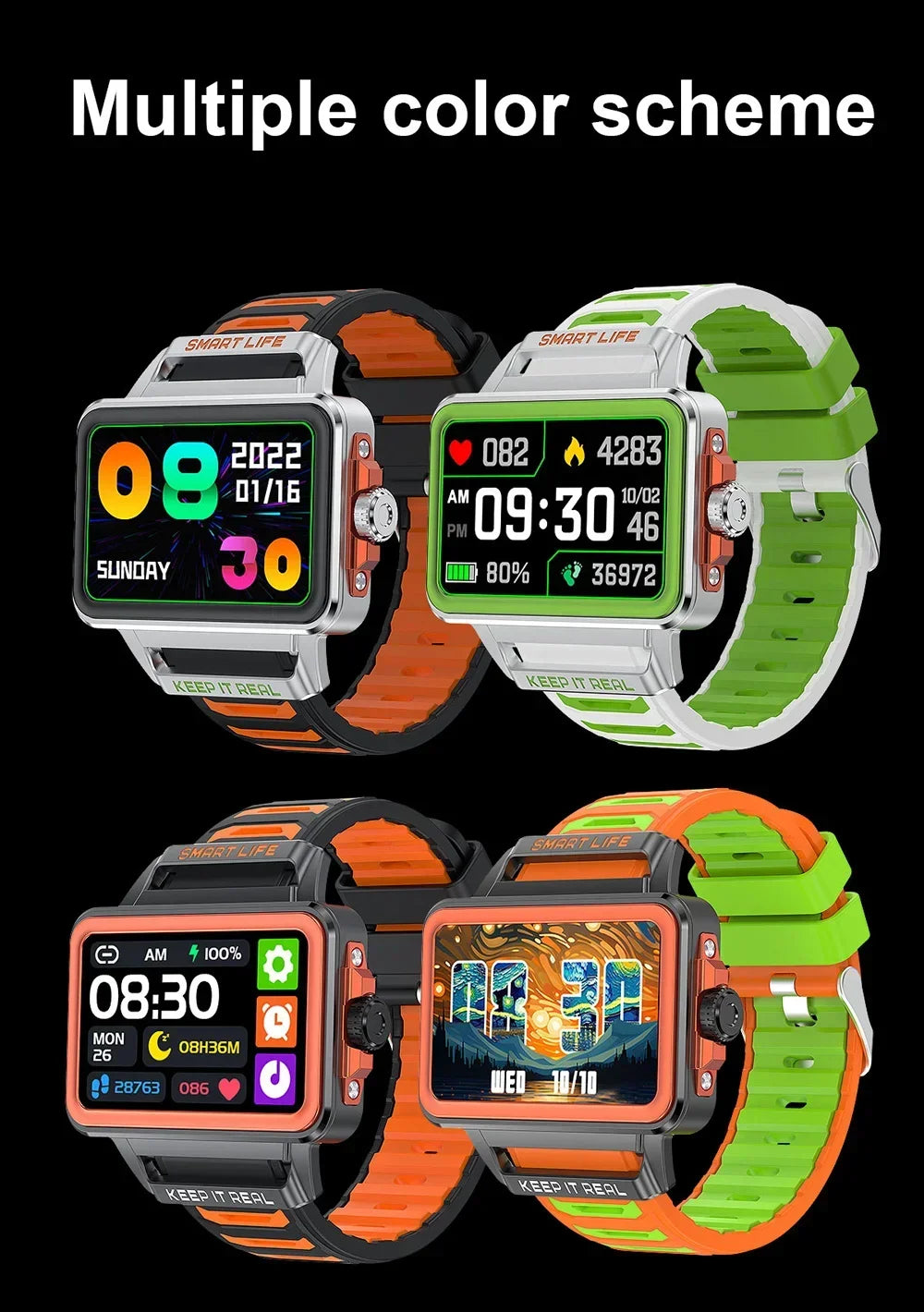 Hip-Hop-Fashion-Persönlichkeit Smartwatch 1,57 Zoll HD-Bildschirm 24h Kontinuierliche Herzfrequenz Schlafmonitor Spiel Wasserdichte Smartwatch