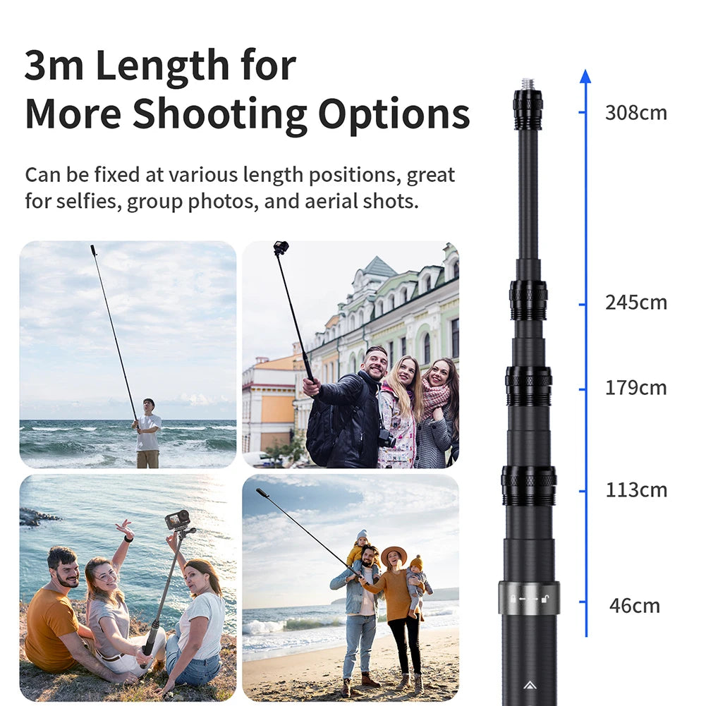 Invisible Selfie Stick Carbon Fiber Extension Pole Adjustable Hand Grip for Insta360 X5 X4 X3 for OSMO for GoPro Hero