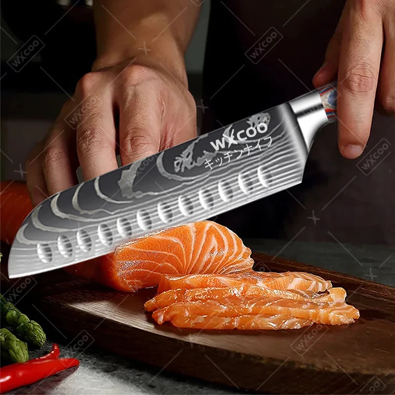 Professional Kitchen Chef's Knife Damascus Japanese Santoku Slicing Knife Meat Cleaver Stainless Steel Butcher Knife with Box