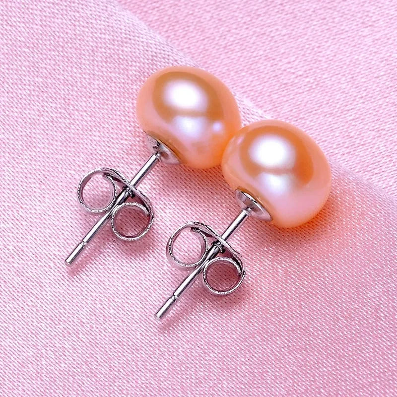 Natürliche Süßwasserperlen-Ohrstecker für Frauen Luxuriöser feiner Schmuck Echte 925er Sterlingsilber-Ohrringe