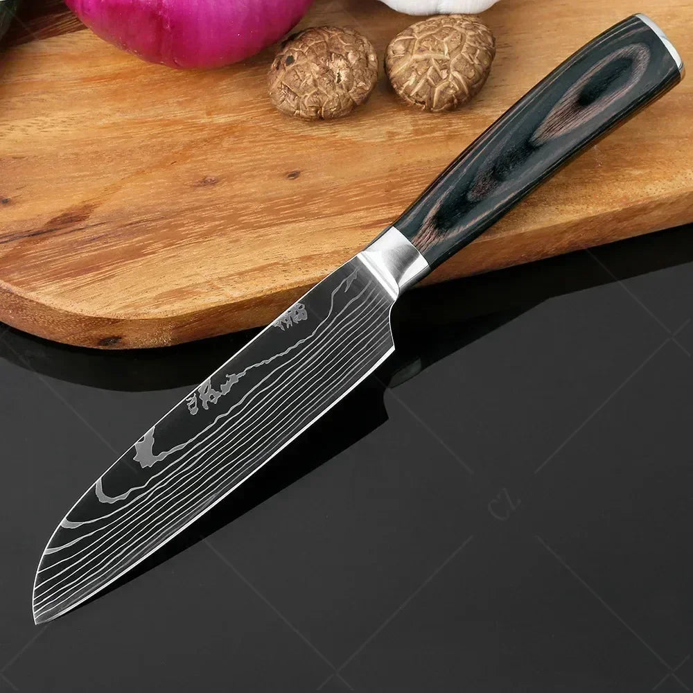 Couteau de Chef Damas Ensemble de Couteaux de Cuisine Professionnels Couteau à Désosser Couteau de Boucher Couteau Utilitaire Couteau Santoku Japonais avec Housse