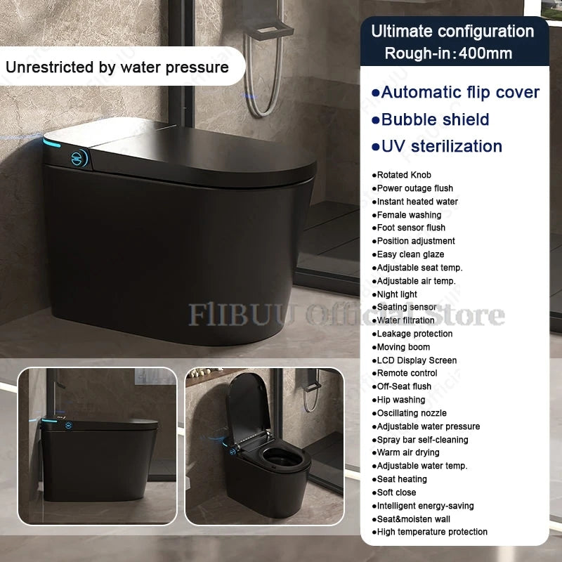 Verlängerte One-Piece Smart Bidet-Toilette Eingebauter Wassertank Unabhängig vom Wasserdruck Display Warmwasser Fußsensor
