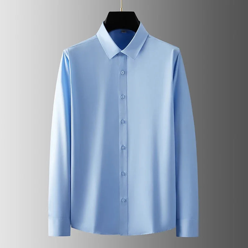 New Men's Business Casual Long Sleeved Solid Color Shirt Wrinkle Resistant Wrinkle Free Comfortable All Season Versatile Top